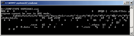 DOS Type Command with executable file