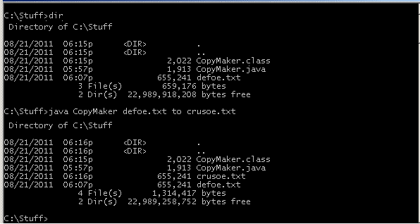 DOS window showing copy program